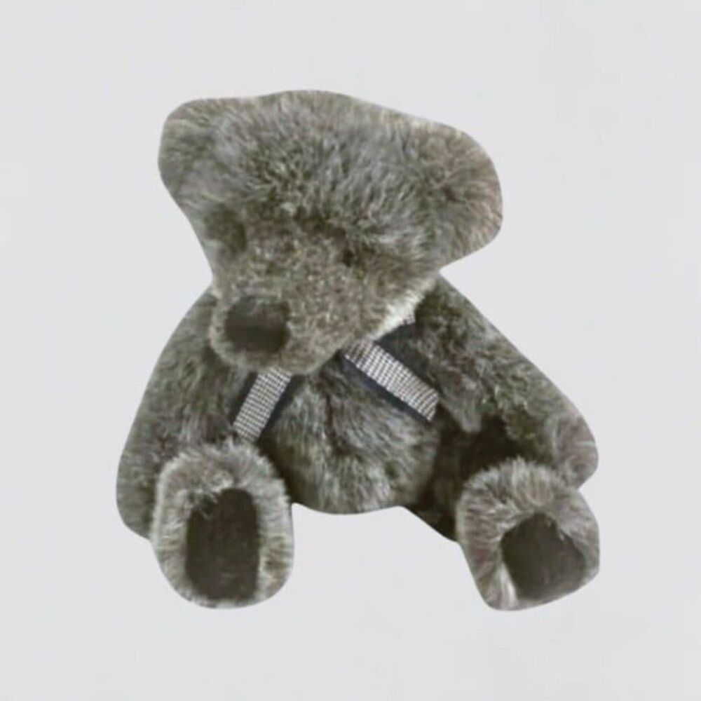 Russ Berrie Plush Teddy Bear Gray Faux Fur Vintage 2812